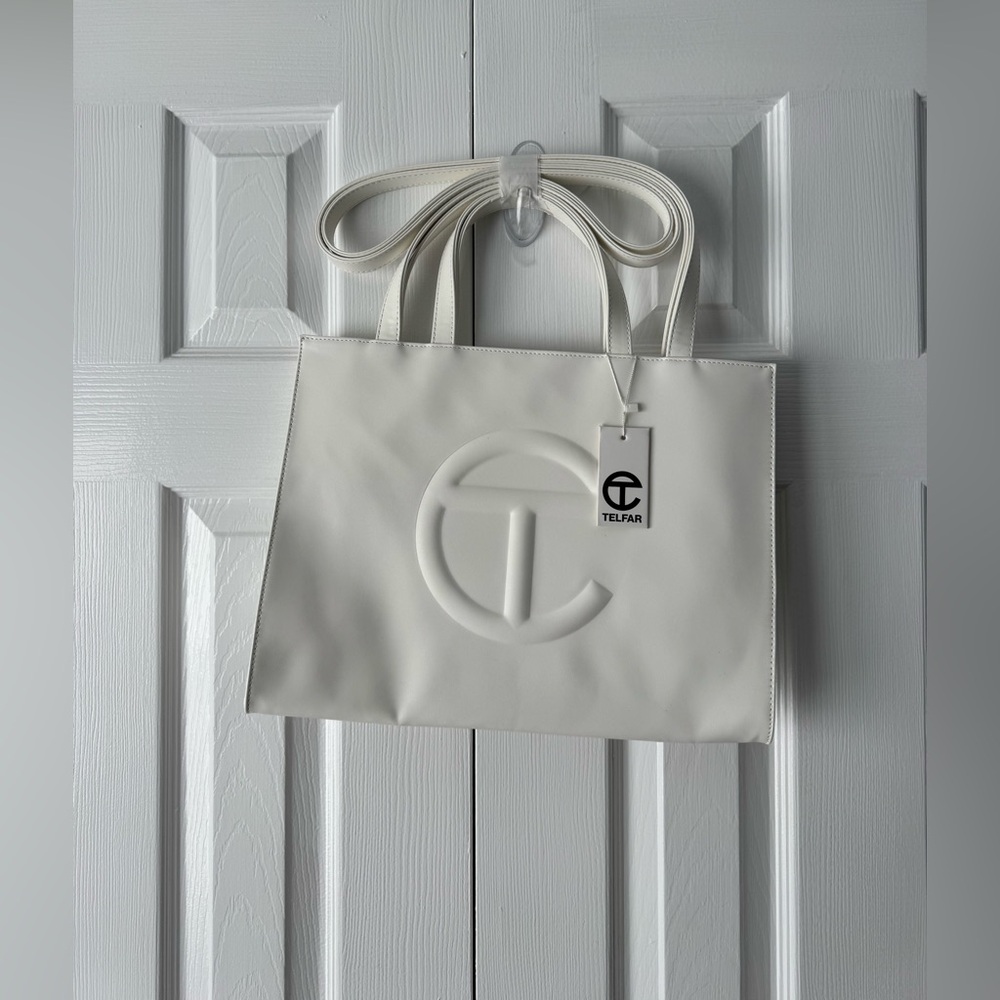 Telfar White Medium Shopping Bag Tote Shoulder Satchel Faux Leather - Picture 5 of 11